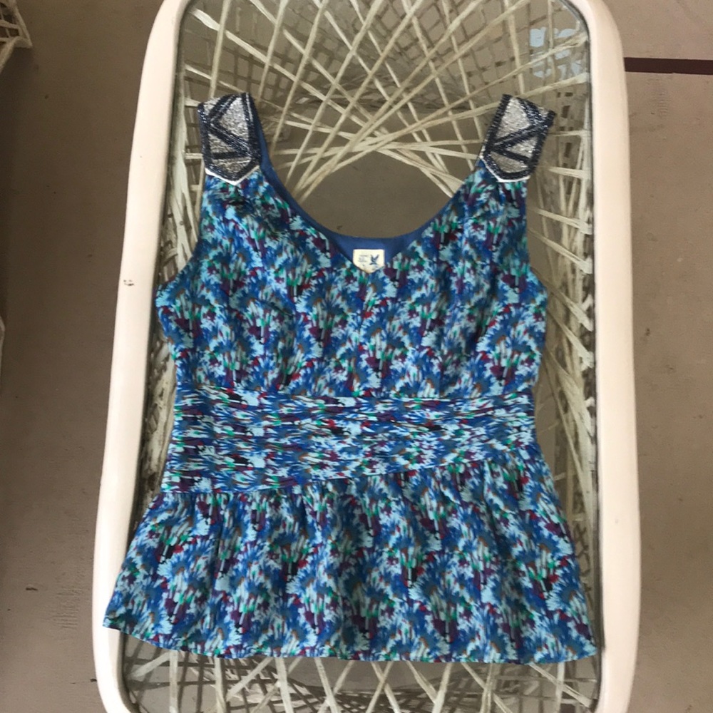 Anthropology peplum top sequin shoulder straps